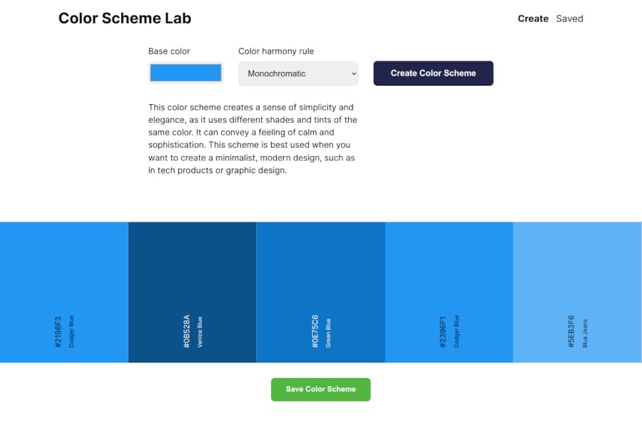 Color Scheme Lab screenshot showing a sample usage