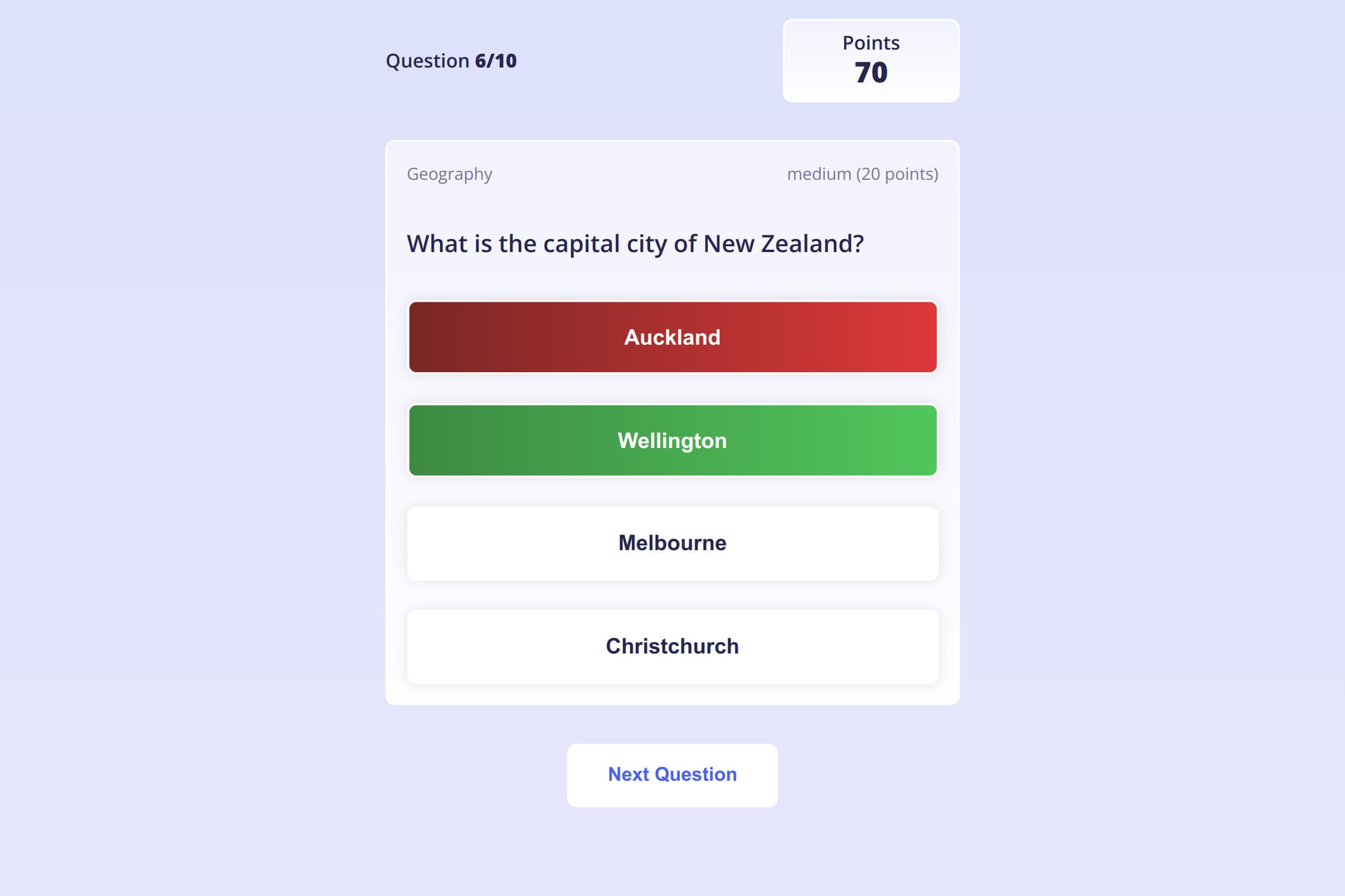 Trivia Quiz Time screenshot showing a sample usage